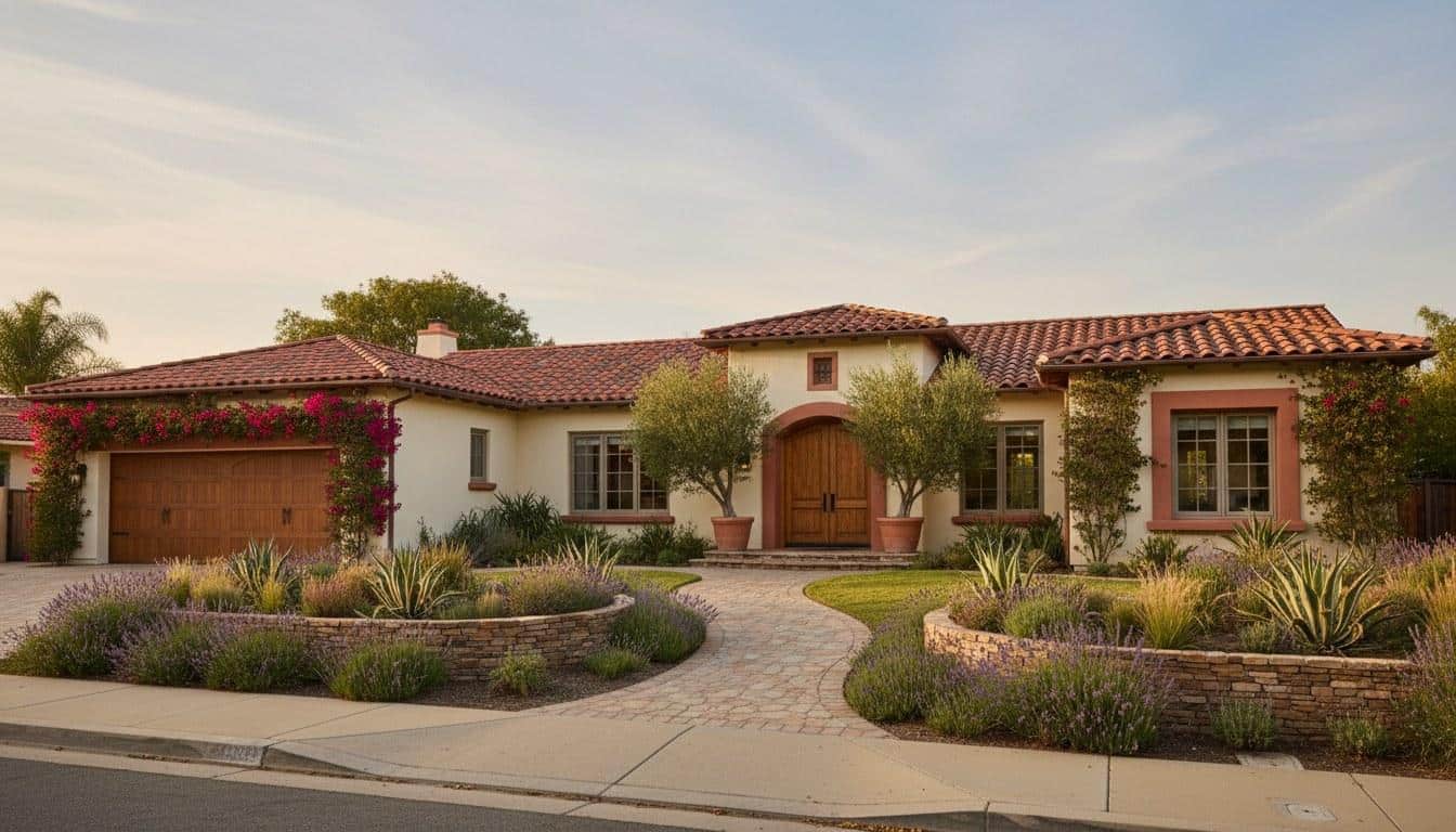 Southern California home exterior with for-sale sign in front yard during peak selling season