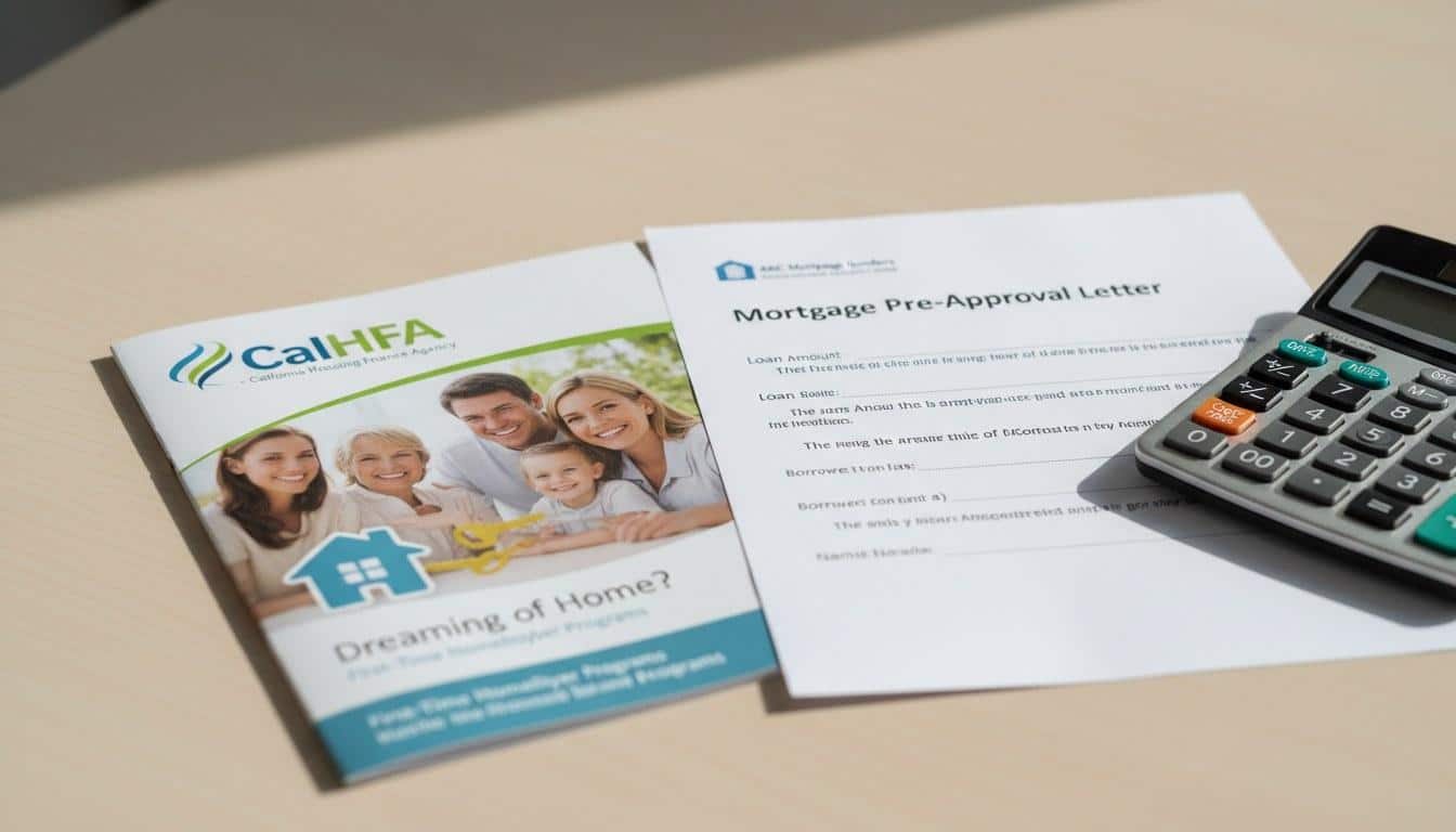 First-time home buyer program documents and pre-approval letter showing California down payment assistance options