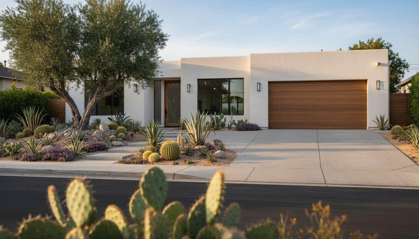 Southern California home exterior with curb appeal and drought-tolerant landscaping