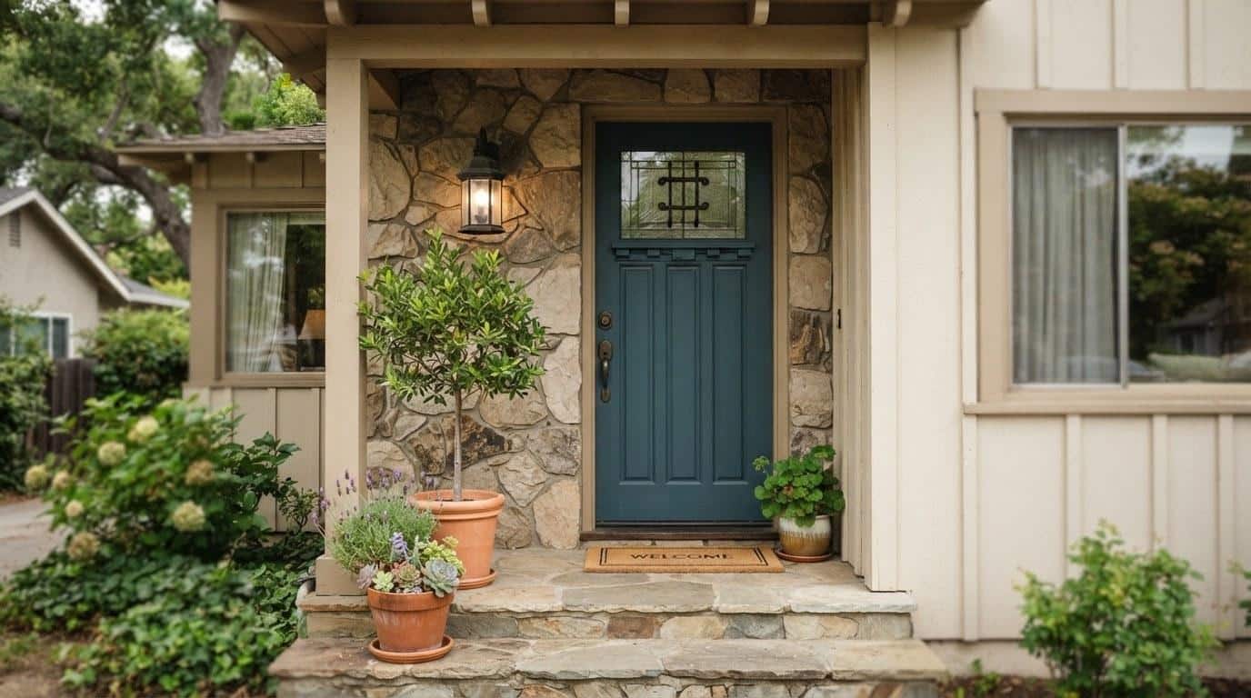 Mortgage calculator comparison for home buyers: welcoming front entrance of a Southern California home