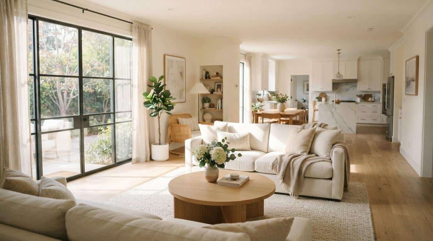 Staged living room prepared for an open house showing in Southern California