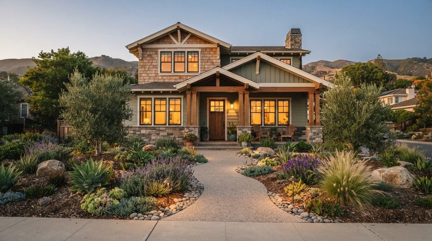 California craftsman home exterior at golden hour representing buyer representation property search