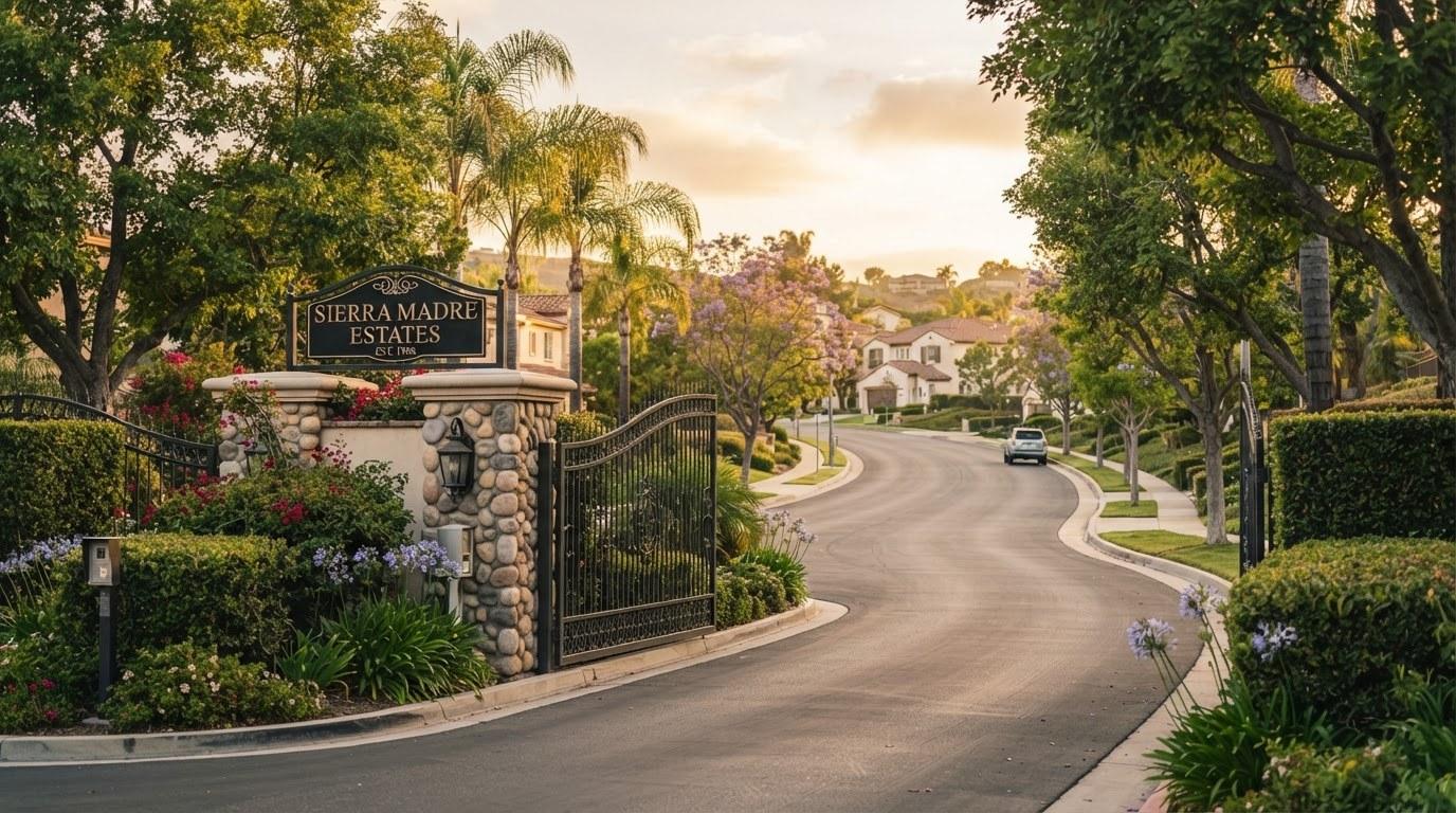 Gated entrance to a Woodland Hills CA residential community similar to Remington Place