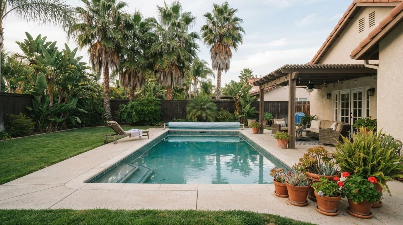 Private pool and backyard in a Remington Place Woodland Hills property